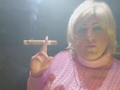 Tgirl Virginia smoking a big cigar