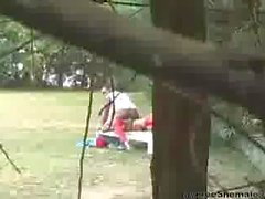 Tall Blonde Tranny Nailing Guy In The Park