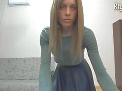 skinny European brunette translady wanks on webcam