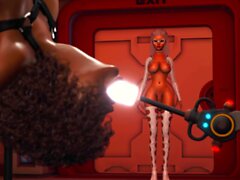 3d alien shemale fucks sexy ebony in restraints on exoplanet