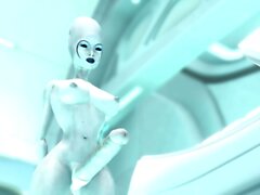 Sexy horny girl gets fucked by alien dickgirl in sci-fi lab