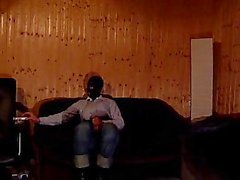 Transsexual In Mask Beating Off Bondaged Dick