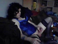 Amateur crossdresser plays with his tool