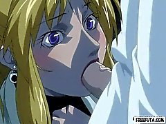 Blonde hentai shemale gets a deep blowjob