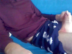 Crossdresser webcam joy wearing silk shirt and flower miniskirt